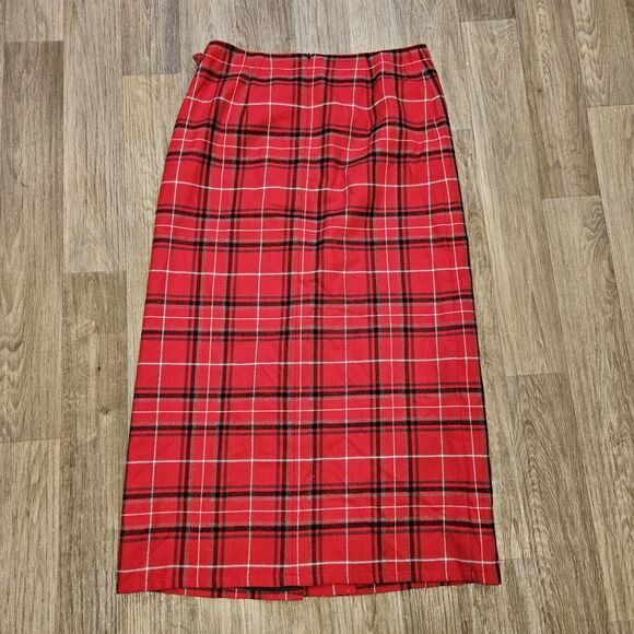Vtg Liz Claiborne Faux Wrap Plaid Skirt Womens 10 Red Plaid Holiday Preppy Boho - Picture 5 of 8